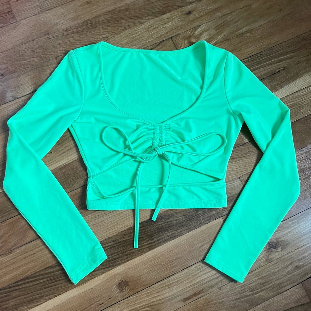 neon green cutout long sleeved crop top